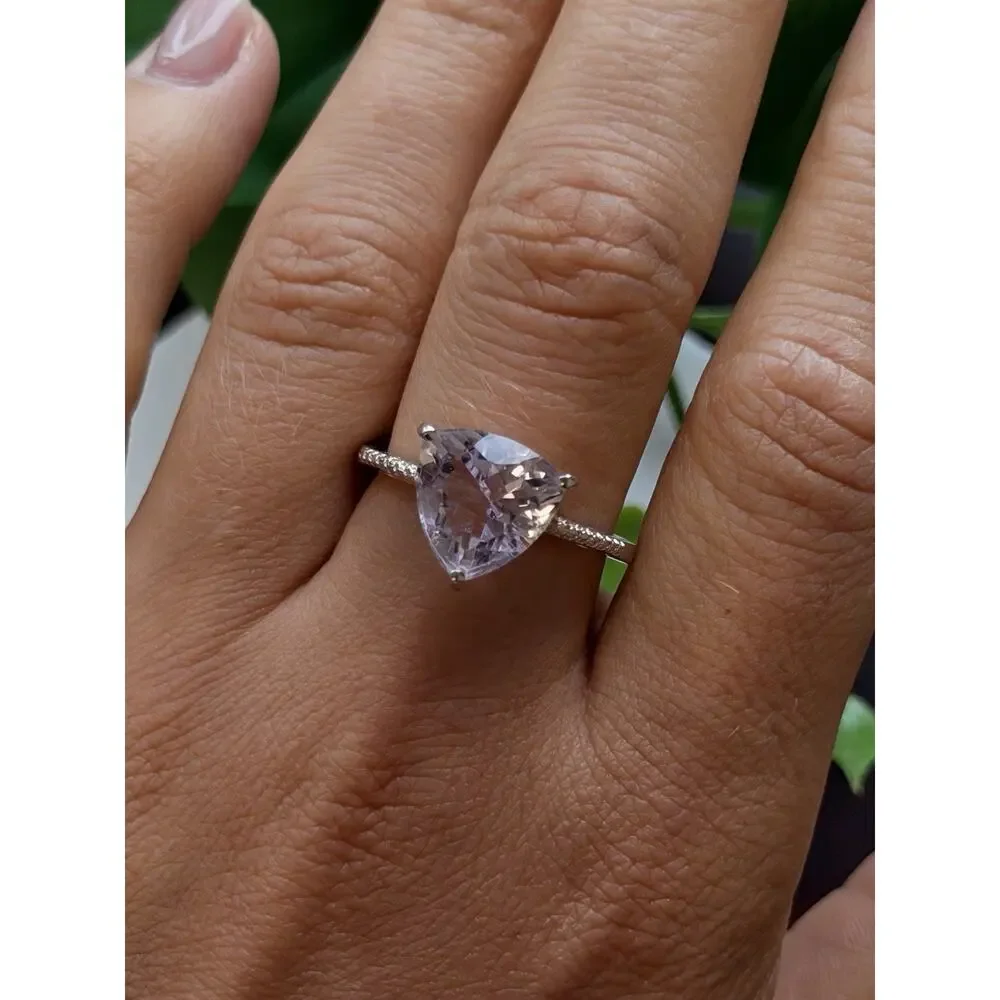 925 Sterling Silver Lilac Tone Morganite Ring Size 9